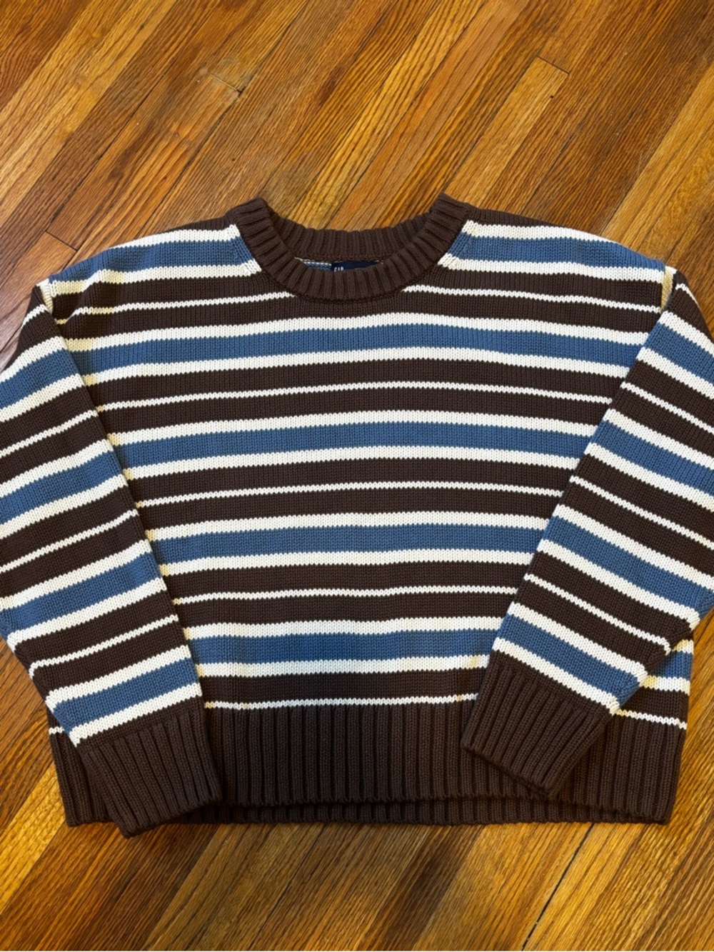 Gap 100% Cotton Oversized Crop Sweater brown and blue stripe